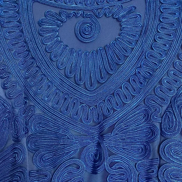 NWT JS Collections Royal Blue Short Sleeve Mesh Cocktail Dress Size 10 - Picture 6 of 8